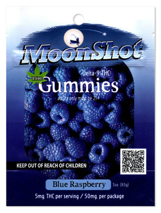 MOONSHOT DELTA-9 THC GUMMIES BLUE RASPBERRY 50MG PER PACKAGE
