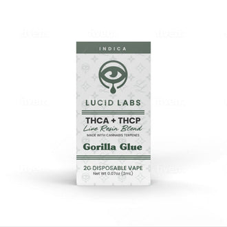 LUCID LABS 2G DISPOSABLE VAPE GORILLA GLUE THCA+THCP LIVE RESIN BLEND INDICA