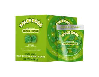 SPACE GODS MEGA DOSE SPACE HEADS 900MG GREEN APPLE  30MG DELTA 9 & 30MG CBD-15PK